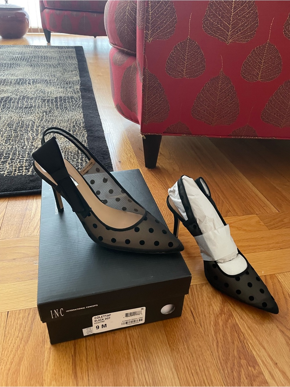 INC International Concepts Black Polka Dot Mesh Slingback Pumps. Brand new!
